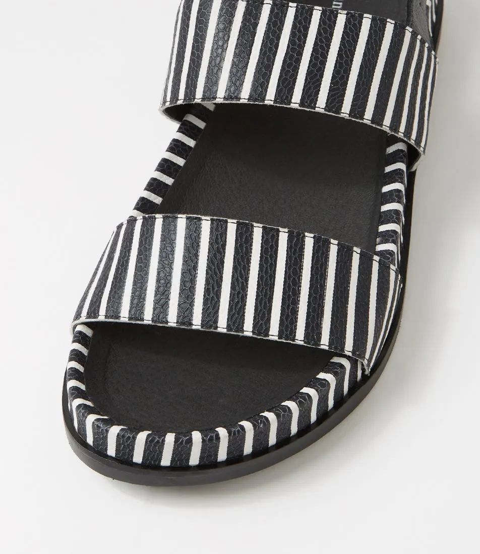 DJANGO & JULIETTE Quffle Black White Stripe Leather Sandals