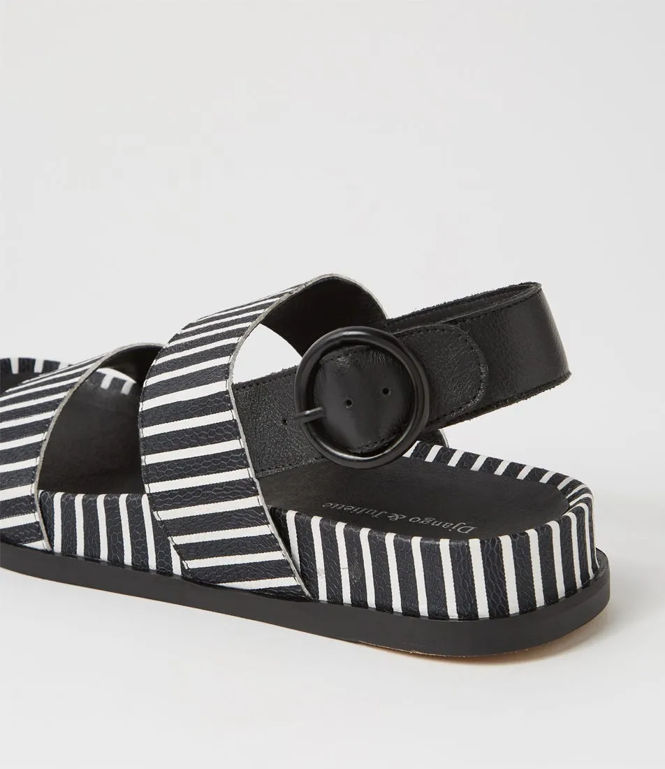 DJANGO & JULIETTE Quffle Black White Stripe Leather Sandals