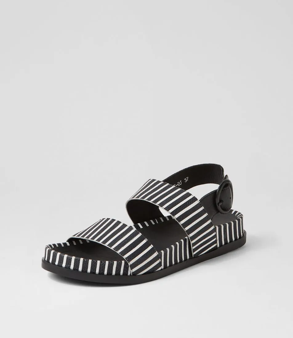 DJANGO & JULIETTE Quffle Black White Stripe Leather Sandals