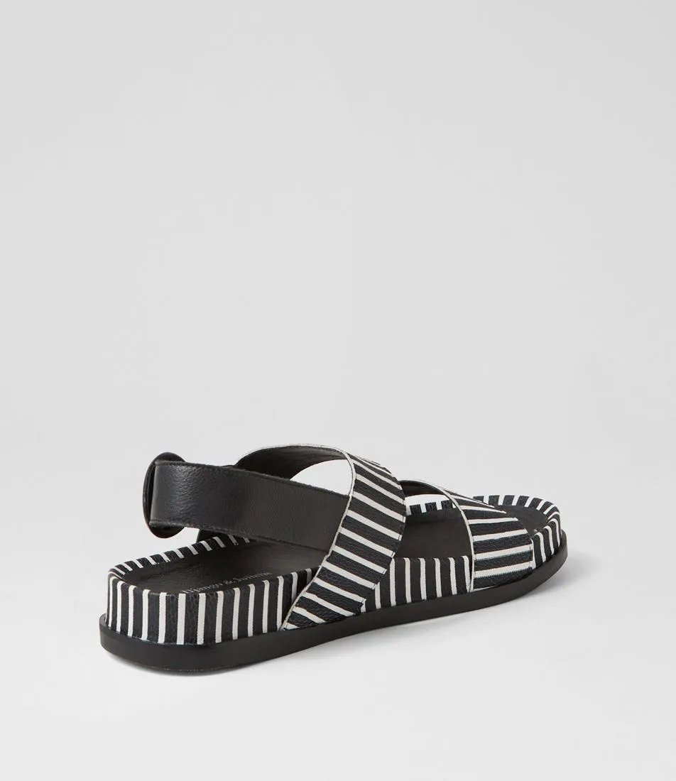 DJANGO & JULIETTE Quffle Black White Stripe Leather Sandals