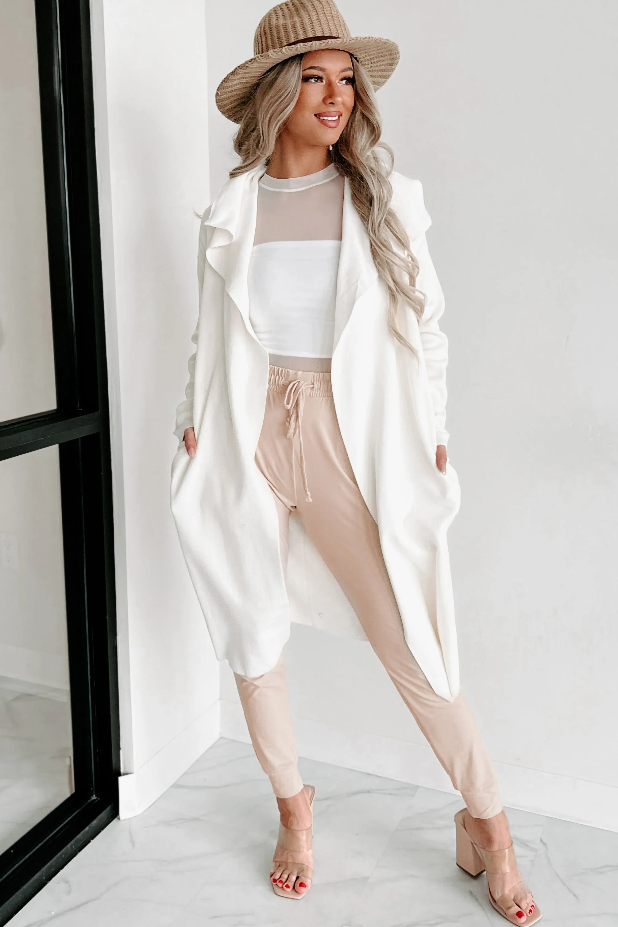 Doorbuster- Alluring Arrival Open Front Jacket (Cream)