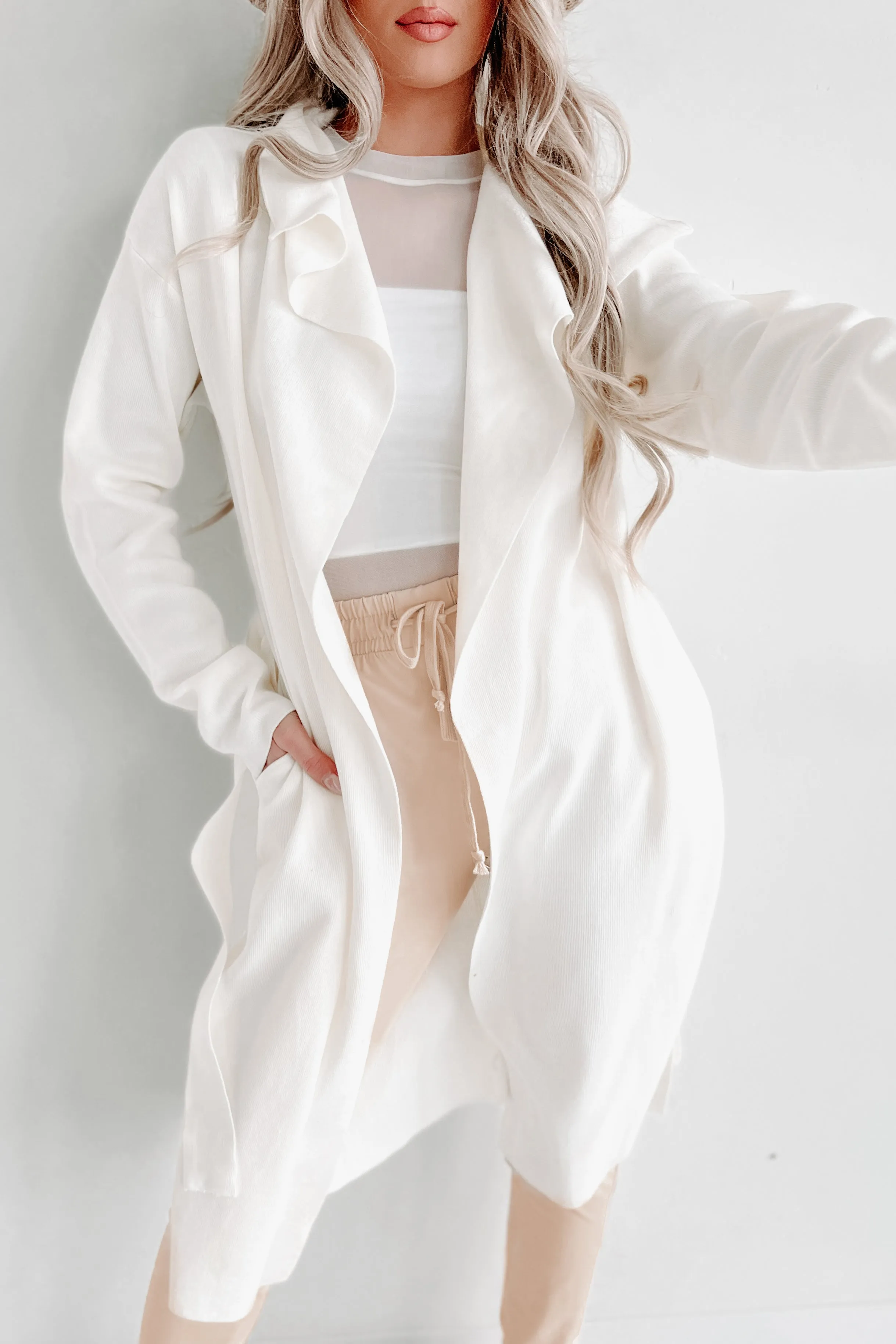 Doorbuster- Alluring Arrival Open Front Jacket (Cream)