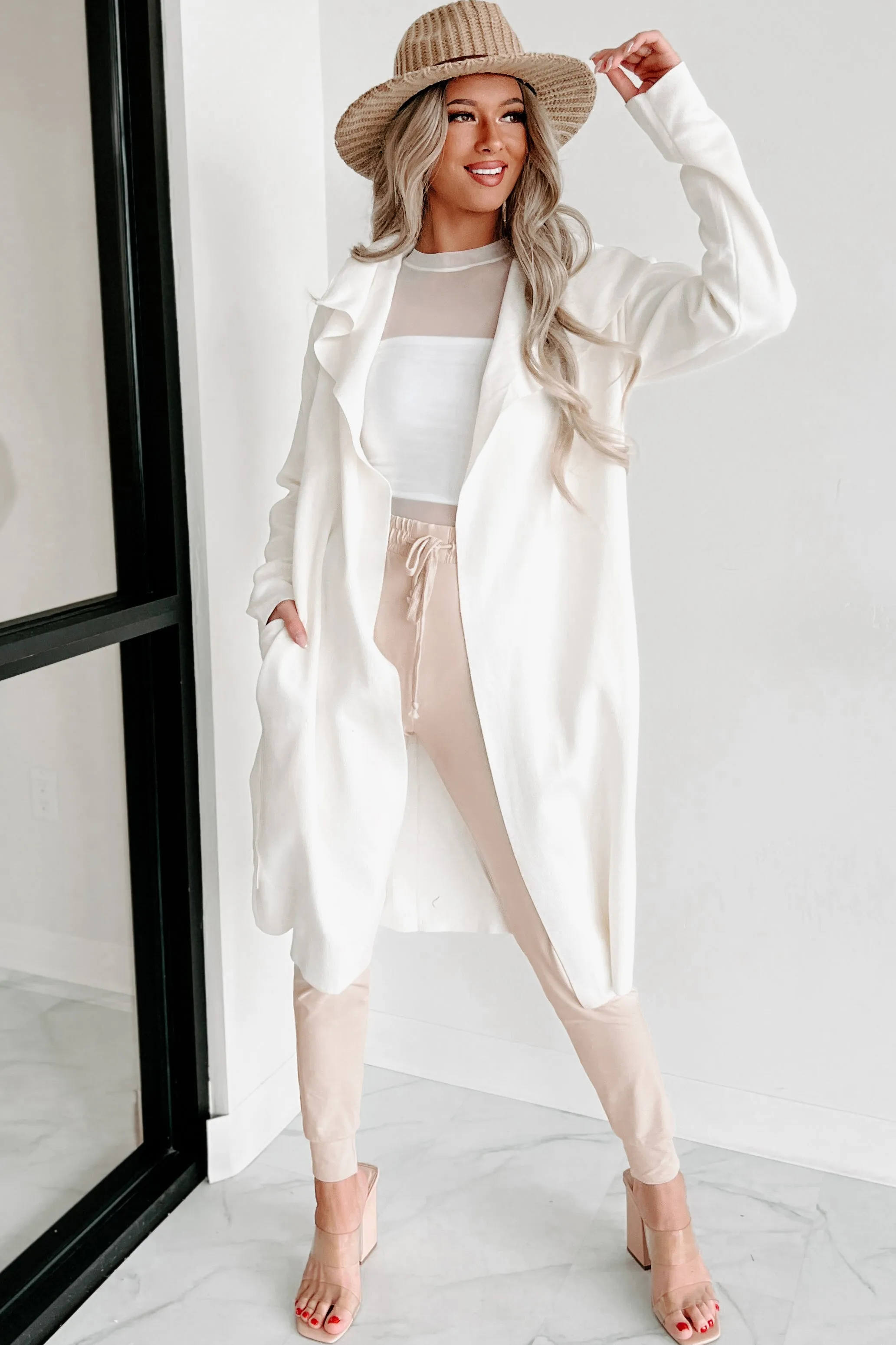 Doorbuster- Alluring Arrival Open Front Jacket (Cream)