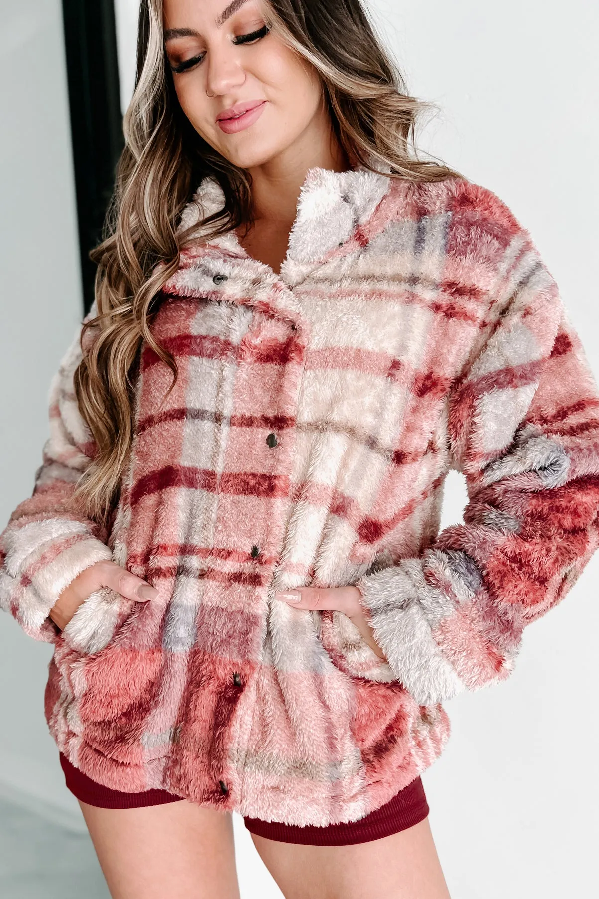 Doorbuster- Comforting Words Fuzzy Plaid Jacket (Rose Mix)