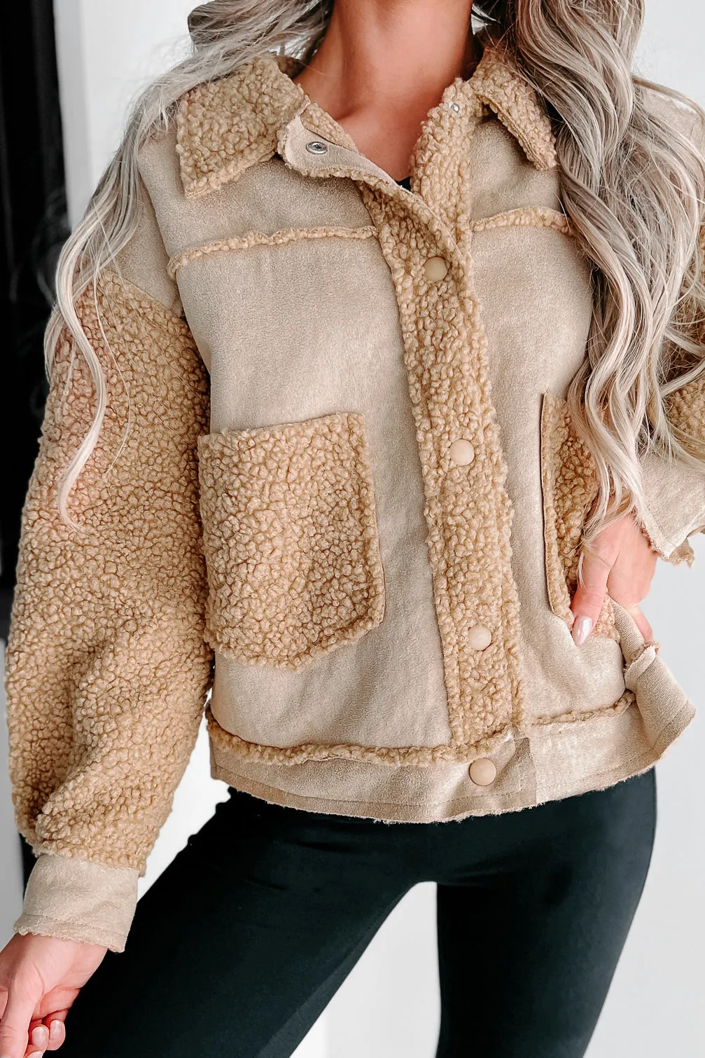 Doorbuster- Hold You Near Sherpa Lined Faux Suede Jacket (Mocha)