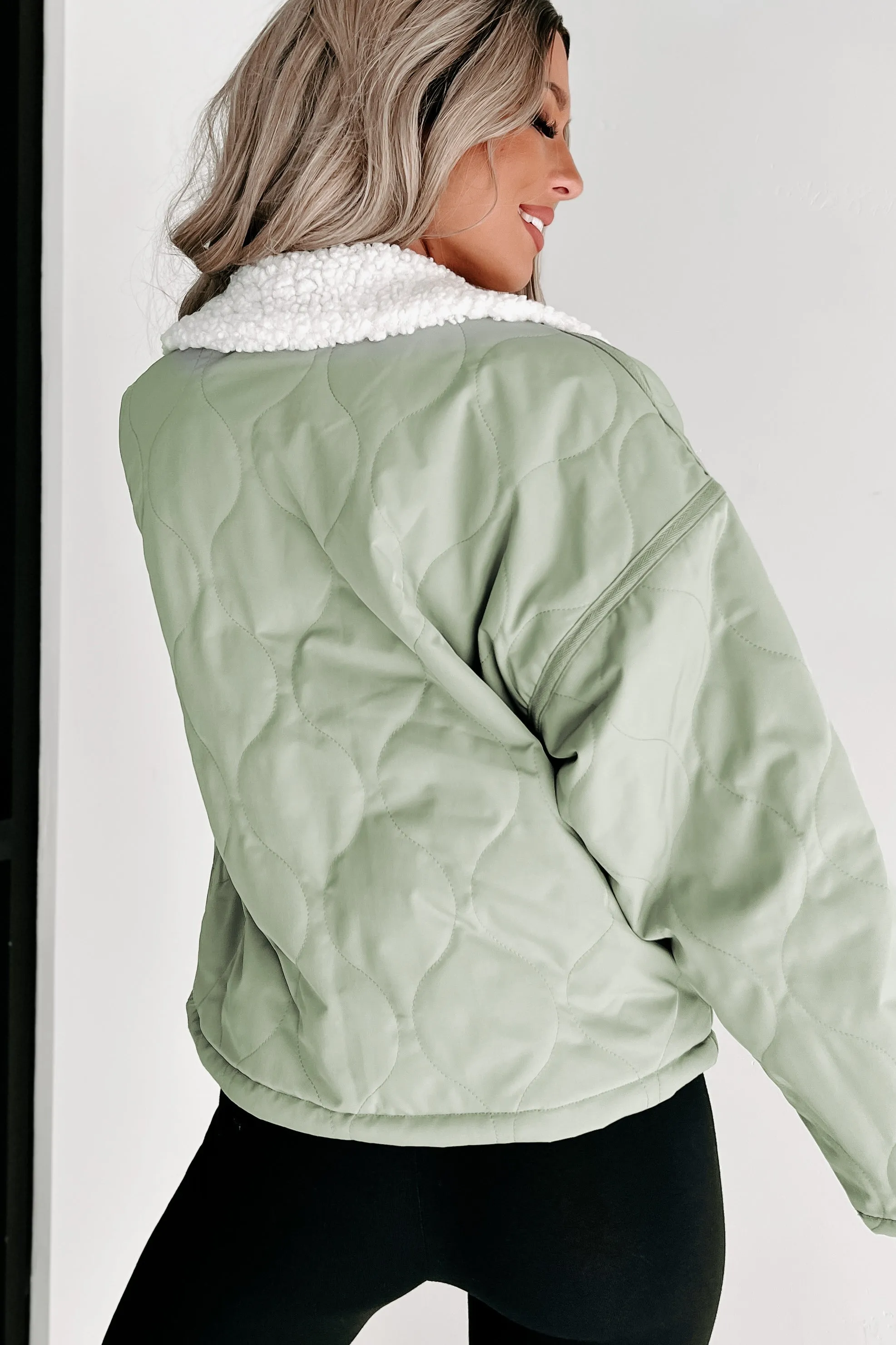 Doorbuster- Imagine This Sherpa Detailed Jacket (Olive)