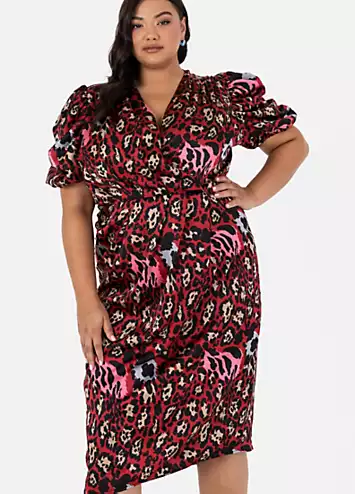 Fitted Wrap Dress in Abstract Animal Print Satin by Lovedrobe Luxe | Look Again