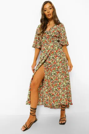 Floral Print Wrap Midaxi Dress