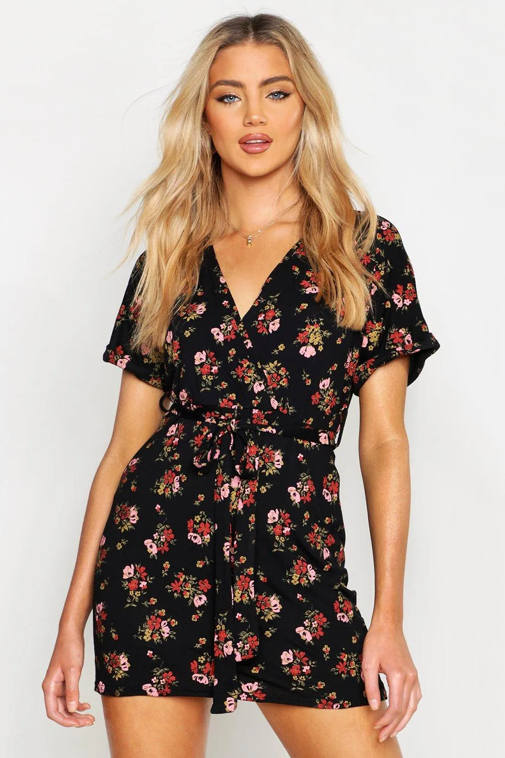 Floral Tie Waist Wrap Tea Dress