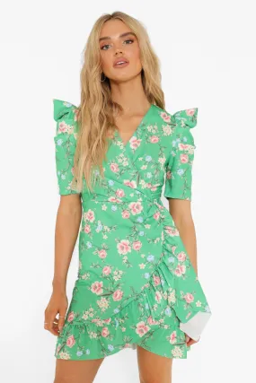 Floral Wrap Ruffle Tea Dress