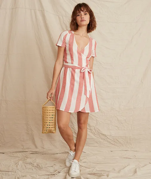 Frances Wrap Dress in Poppy Red/White Stripe