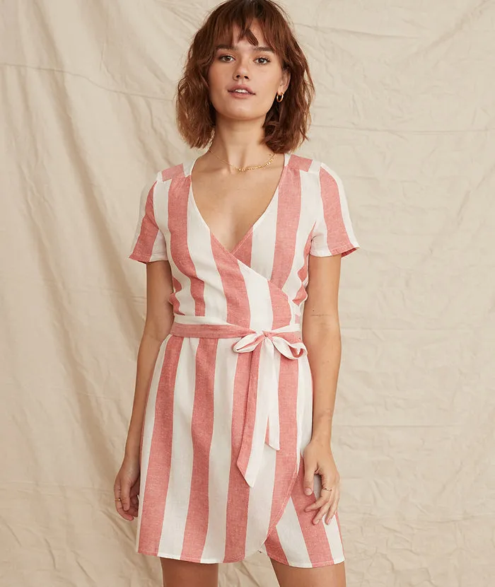 Frances Wrap Dress in Poppy Red/White Stripe