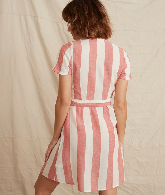 Frances Wrap Dress in Poppy Red/White Stripe