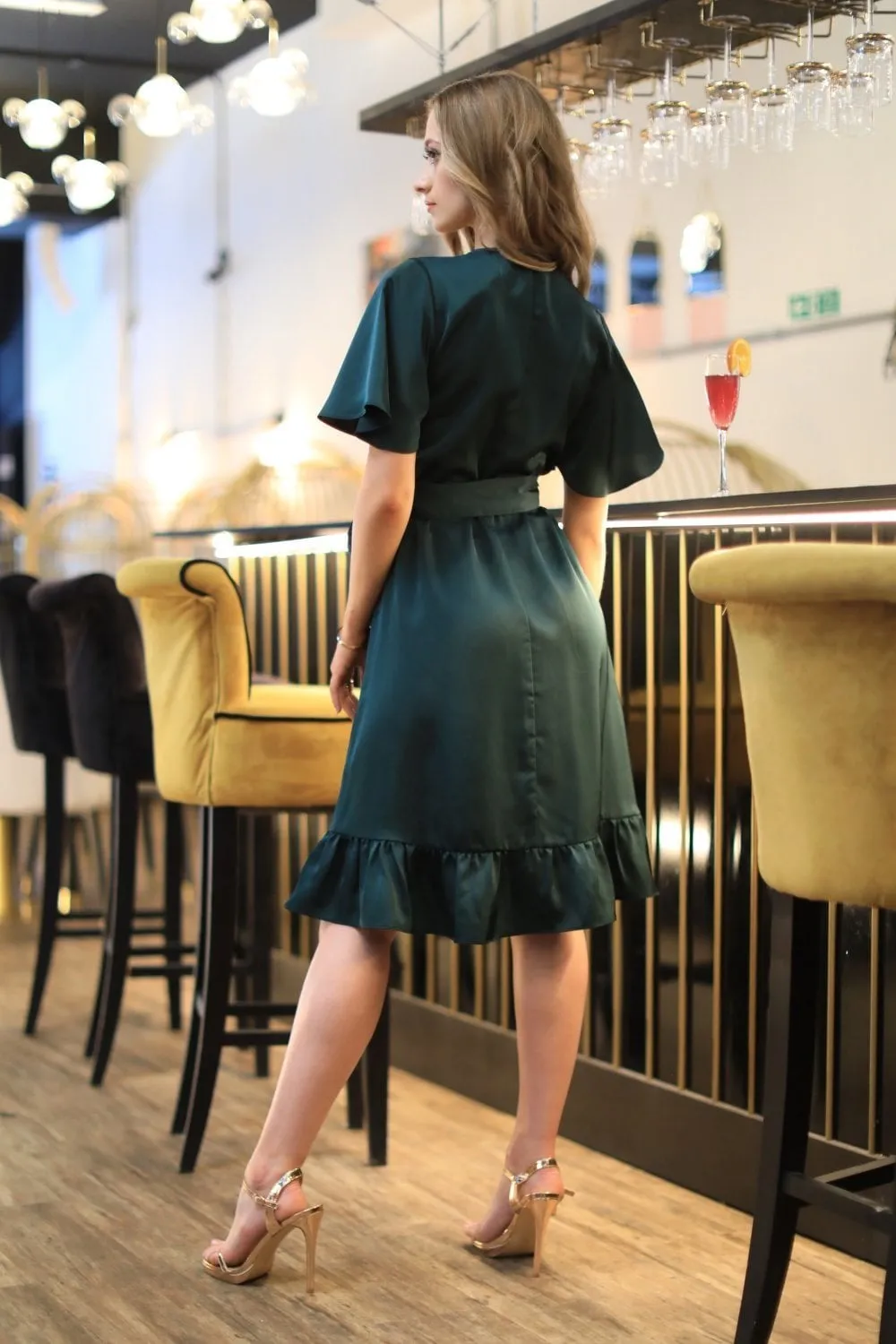 Frill Wrap Dress with Tea Sleeve