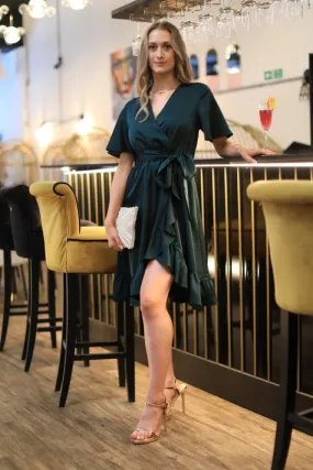 Frill Wrap Dress with Tea Sleeve