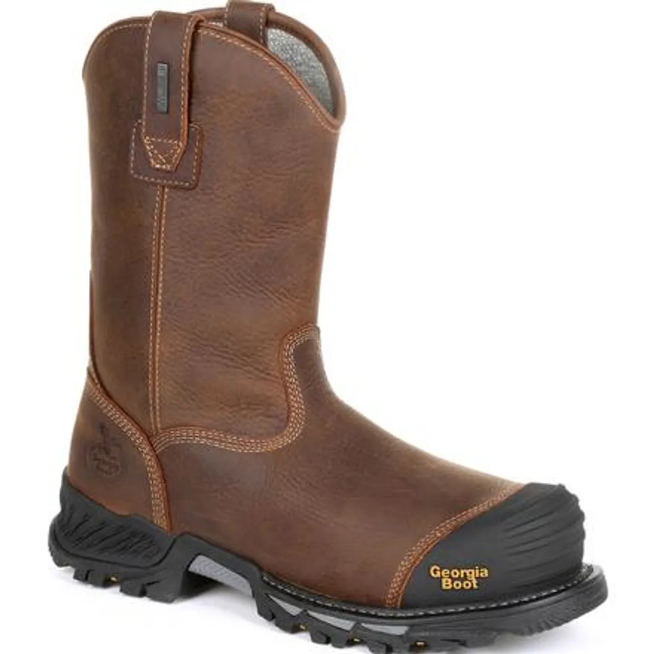 Georgia Boot Mens Rumbler Composite Toe Waterproof Pull-on Work Boot GB00286 BLACK AND BROWN