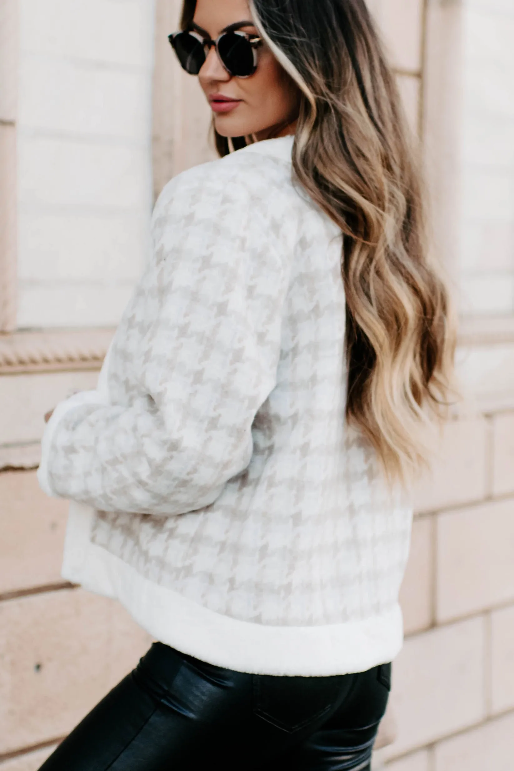 Gifted With Grace Houndstooth Fur Trimmed Jacket (Cream)