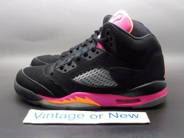 Girls' Nike Air Jordan V 5 Black Bright Cactus Citrus Pi...