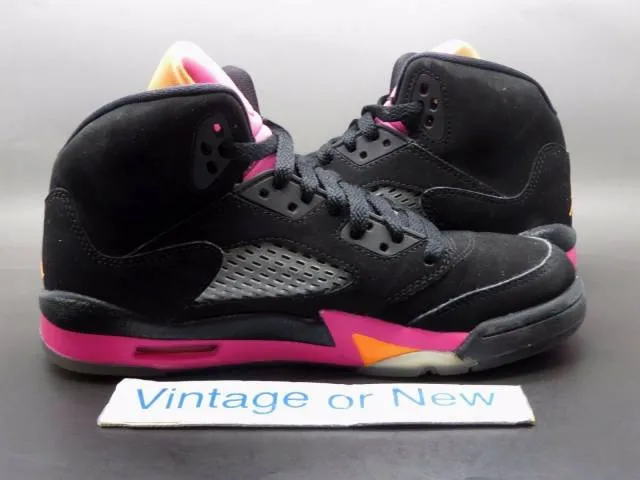 Girls' Nike Air Jordan V 5 Black Bright Cactus Citrus Pi...