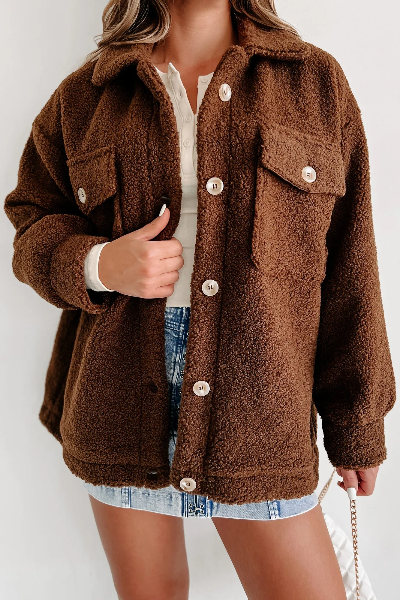 Here's To Today Sherpa Teddy Jacket (Brown)