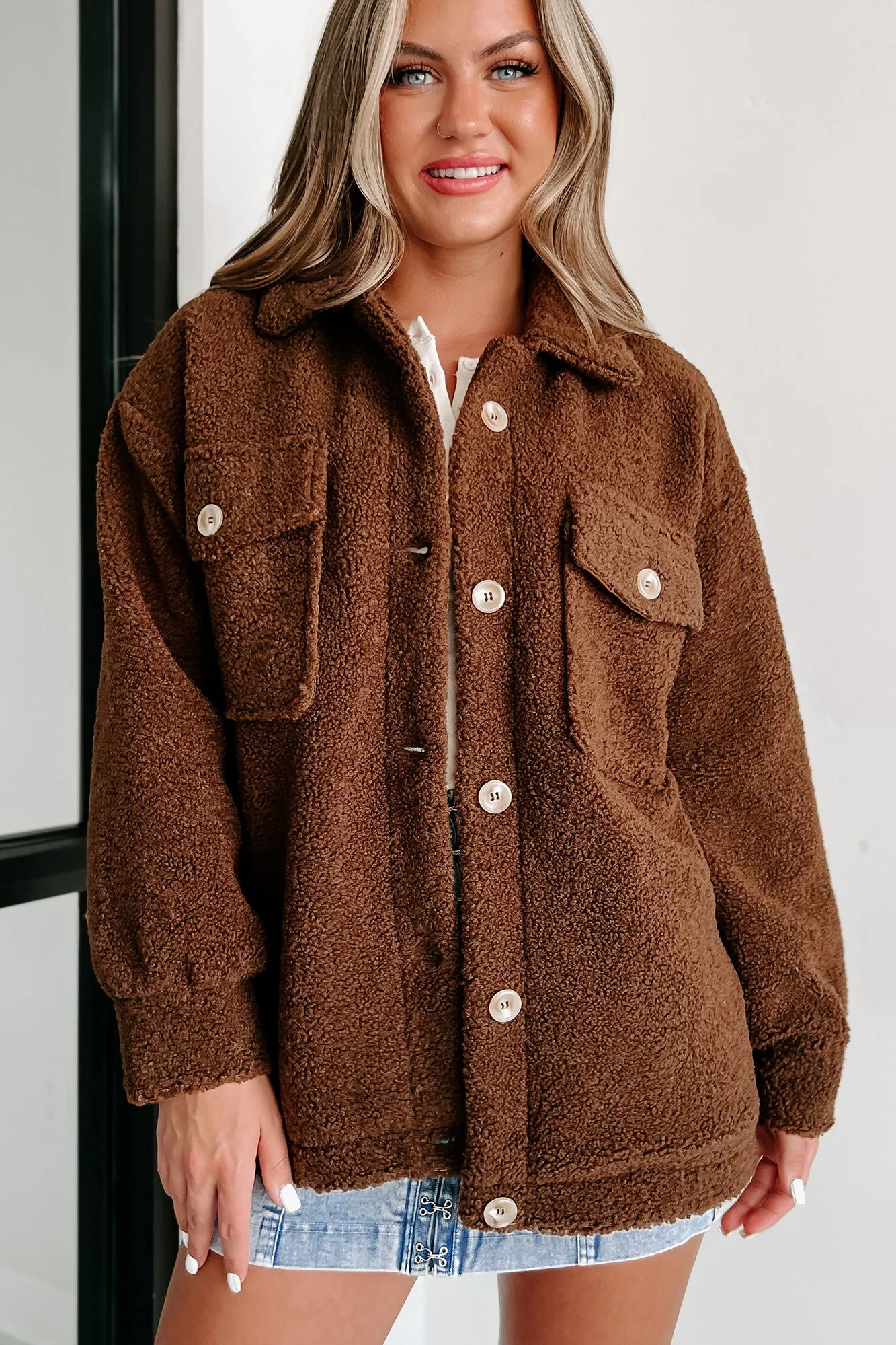 Here's To Today Sherpa Teddy Jacket (Brown)