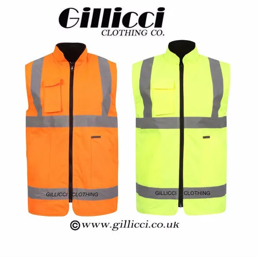 Hi Viz Visibilty Reversible Waterproof Bodywarmer Jacket Warm Mens Workwear | Gillicci Clothing