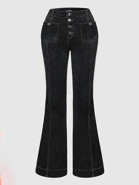 High Waist Jeans Buttons Flared Leg Charming Bottoms