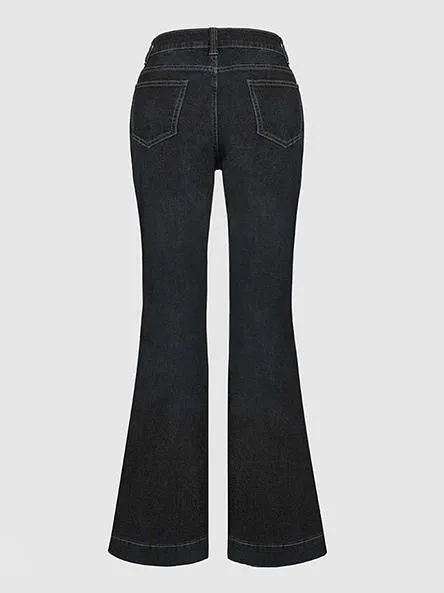 High Waist Jeans Buttons Flared Leg Charming Bottoms