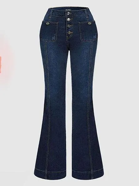 High Waist Jeans Buttons Flared Leg Charming Bottoms