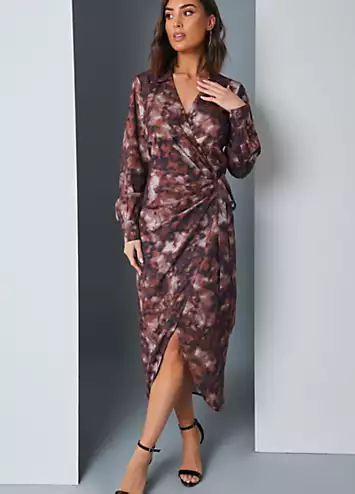 In The Style x Brown Marble Print Wrap Shirt Midaxi Dress | Grattan