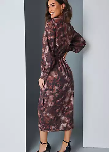 In The Style x Brown Marble Print Wrap Shirt Midaxi Dress | Grattan