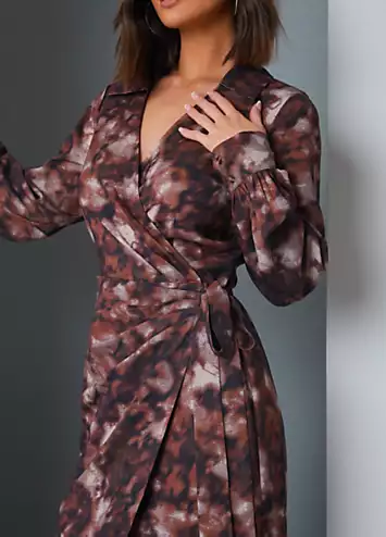 In The Style x Brown Marble Print Wrap Shirt Midaxi Dress | Grattan