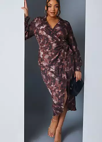 In The Style x Brown Marble Print Wrap Shirt Midaxi Dress | Grattan