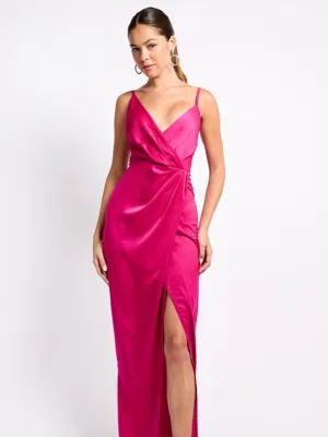 ISKA Pink Satin Mock Wrap Maxi Dress | Women | George at ASDA