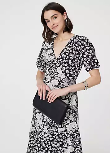 Izabel London Black & White Floral Short Sleeve Midi Wrap Dress | Grattan