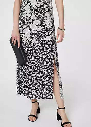 Izabel London Black & White Floral Short Sleeve Midi Wrap Dress | Grattan