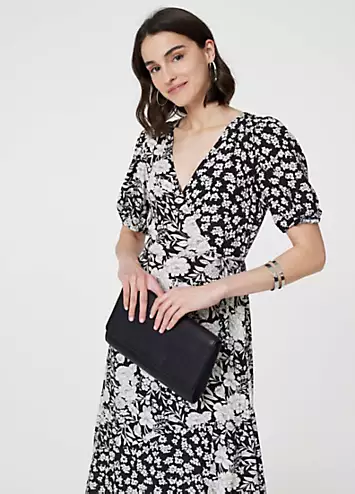 Izabel London Black & White Floral Short Sleeve Midi Wrap Dress | Kaleidoscope