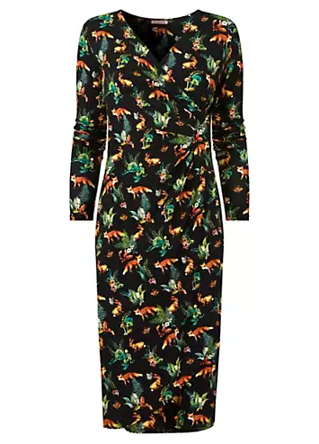 Joe Browns Wrap Front Ruched Woodland Creatures Jersey Dress | Kaleidoscope