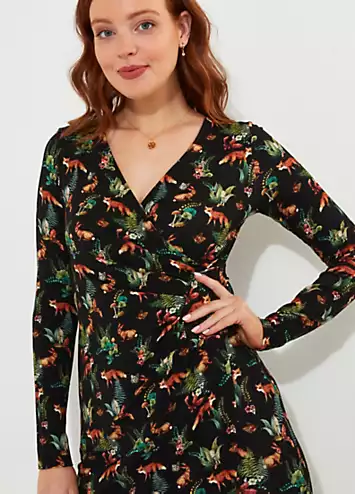 Joe Browns Wrap Front Ruched Woodland Creatures Jersey Dress | Kaleidoscope