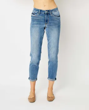 Judy Blue Mid Rise Cuffed Slim Jeans