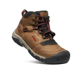 Keen Youth Ridge Flex Mid Waterproof Boot (Sizes 1 - 7) - Bison/Red Carpet