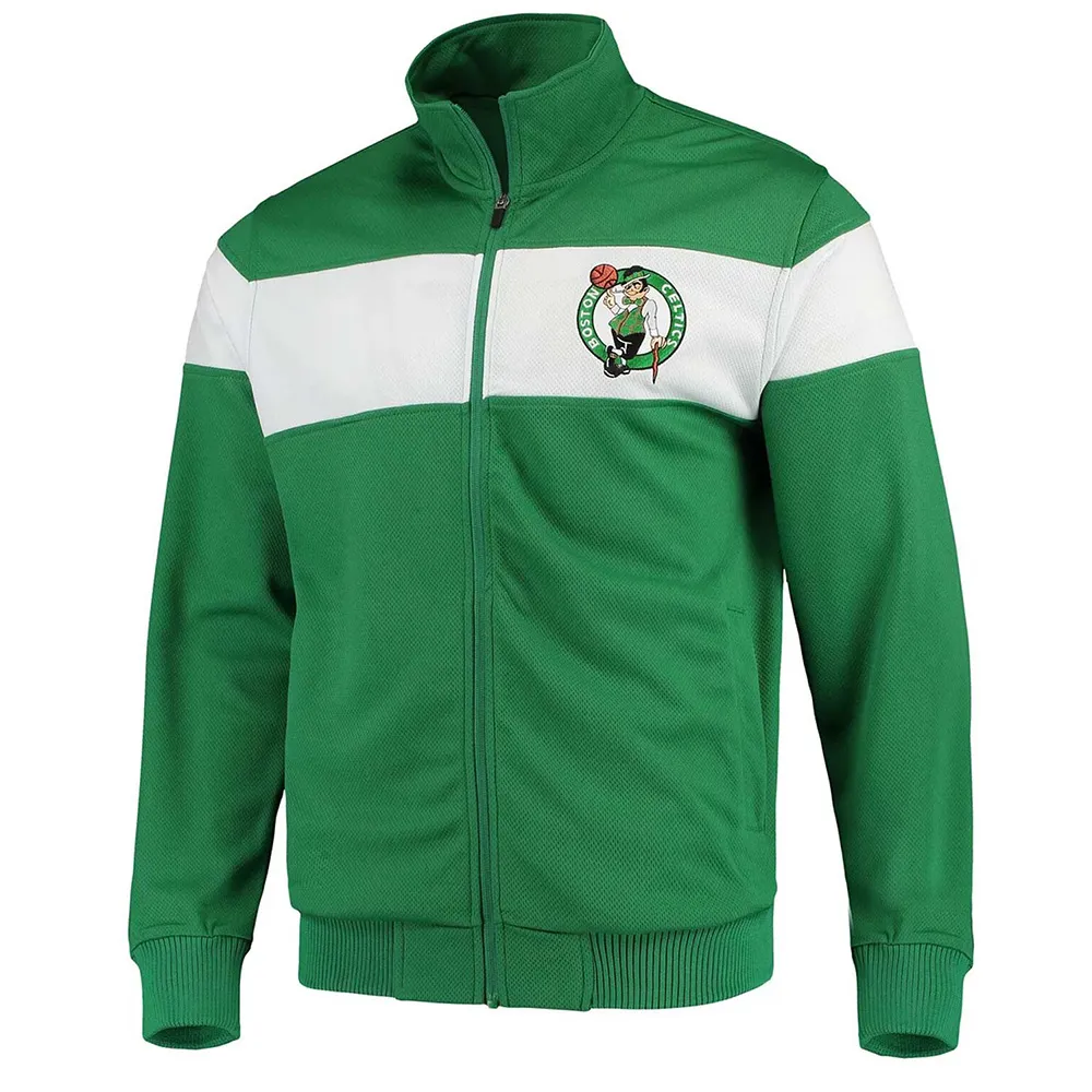 Kelly Green/White Boston Celtics Strength Striped Track Jacket