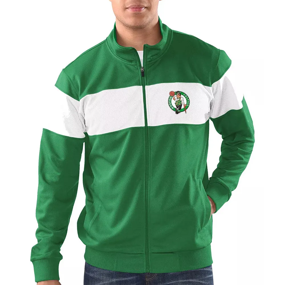 Kelly Green/White Boston Celtics Strength Striped Track Jacket