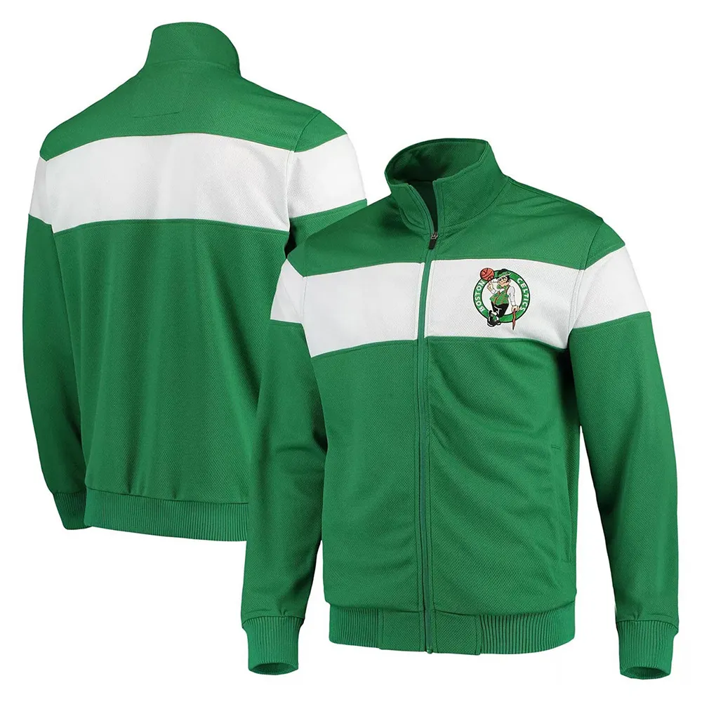 Kelly Green/White Boston Celtics Strength Striped Track Jacket