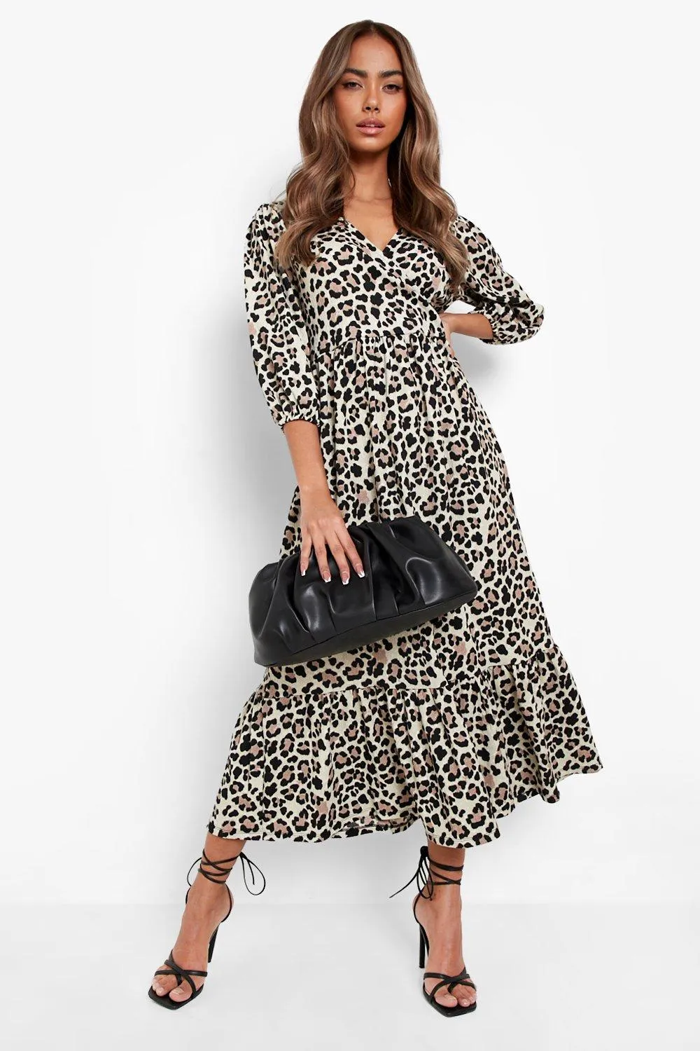 Leopard Textured Wrap Midi Dress