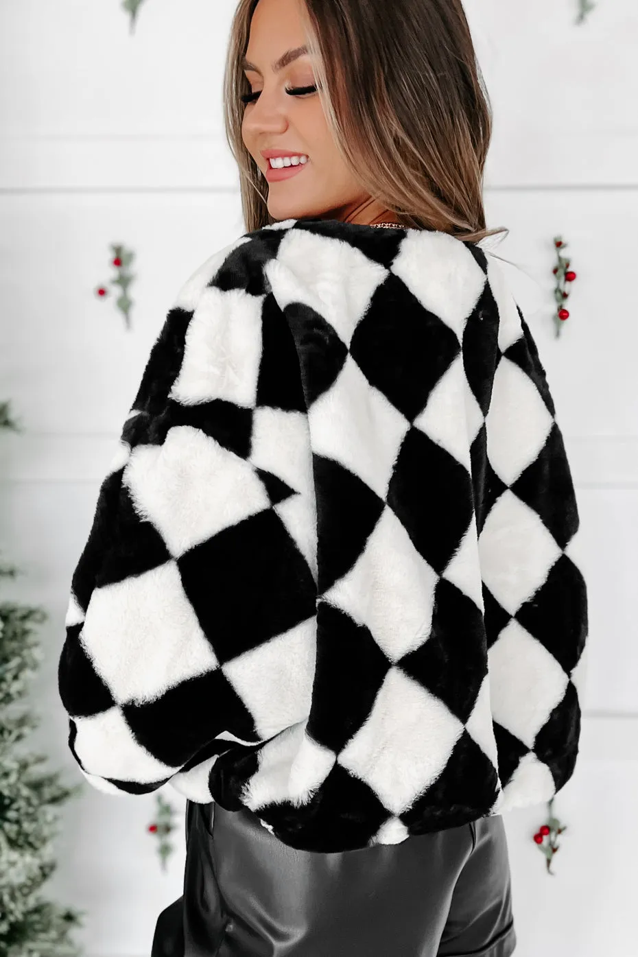 Let Me Be Fur Checkered Jacket (Black)