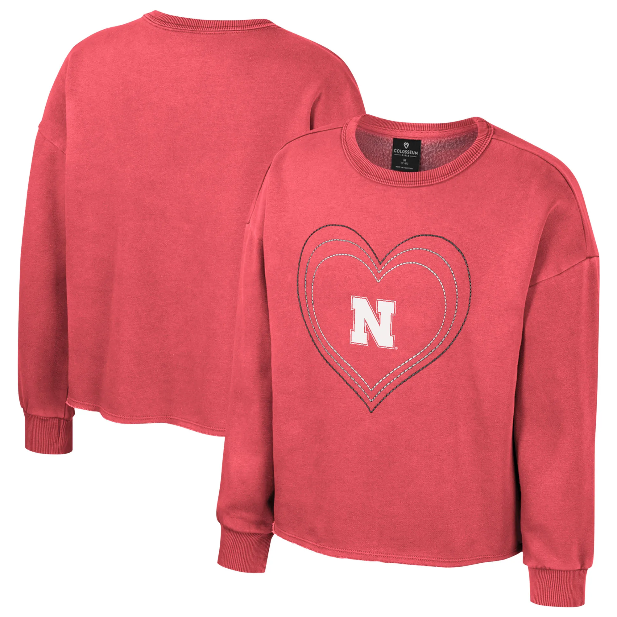 Lids Girls Youth Colosseum Scarlet Nebraska Huskers Audrey Washed Fleece Pullover Crewneck Sweatshirt