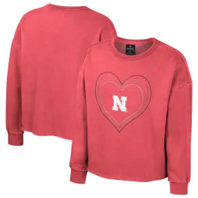 Lids Girls Youth Colosseum Scarlet Nebraska Huskers Audrey Washed Fleece Pullover Crewneck Sweatshirt