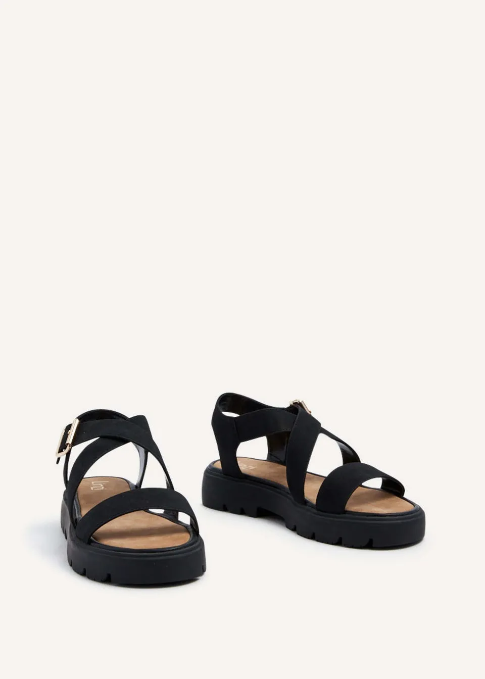 Linzi Italia Black Nubuck Crossover Chunky Sandals