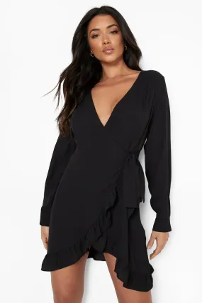 Long Sleeve Ruffle Wrap Tea Dress